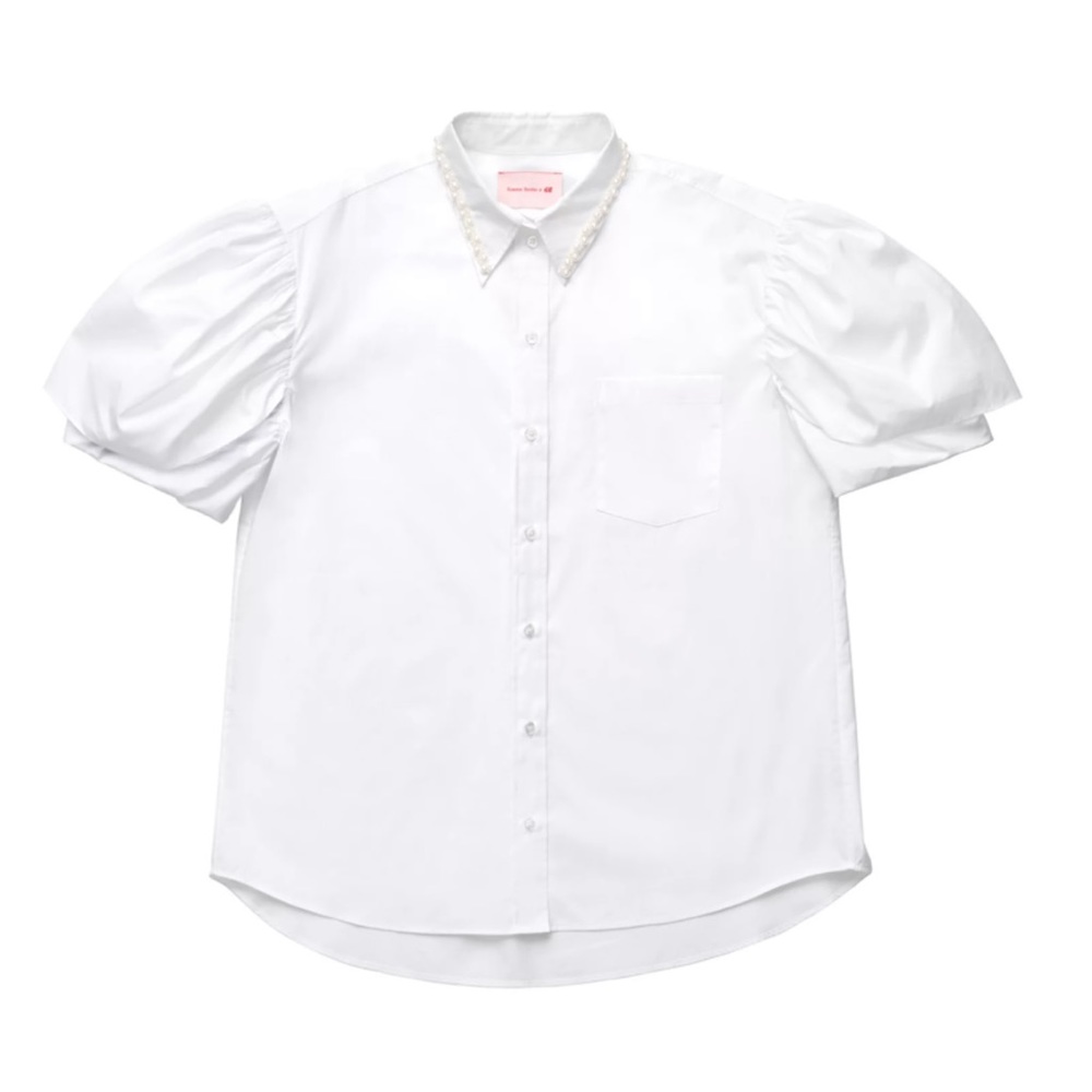 Simone Rocha x H&M white poplin short sleeve shirt with pearl details